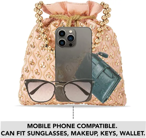 Vista 3 de Aheli Potli Monederos para mujer, hecho a mano, bolso de noche, elegante pulsera de moda nupcial