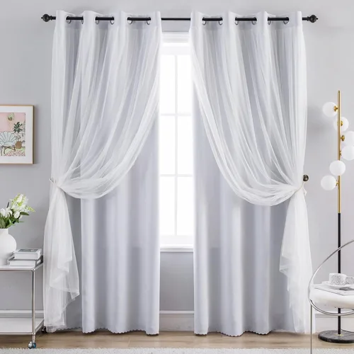 Vista 11 de Anytime Cortinas opacas y transparentes para ventana, par de paneles de cortinas lisas con ojales en la parte superior, 35 pulgadas de ancho x 63
