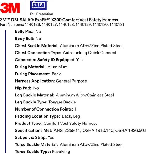 Vista 3 de 3M DBI-SALA ExoFit X300 - Arnés de seguridad para chaleco cómodo, protección contra caídas, industria general, OSHA, ANSI, correa de pierna