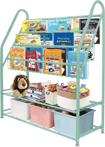 Vista 13 de aboxoo Estantería de metal para niños, grande, independiente, para habitación de los niños, organizador de juguetes de 32 pulgadas, estantería