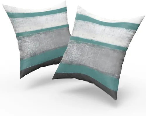Vista 8 de Fundas de almohada Aqua 16x16 Set de 2 Verde Claro Gris Moderno Arte Abstracto Rayado Cojines Decorativos de Granja Algodón Cuadrado Fundas