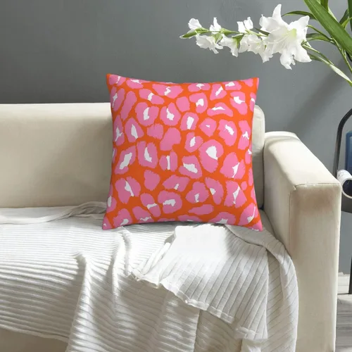 Vista 5 de Almohada de terciopelo con estampado de puntos de leopardo rosa y naranja, juego para el hogar, cómoda decoración de cama cuadrada, sofá al aire