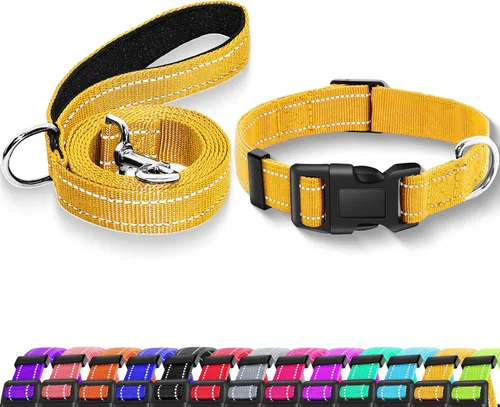 Vista 17 de Collar reflectante para perro con hebilla de bloqueo de seguridad, collares de nailon suaves y transpirables ajustables para perros pequeños Negro