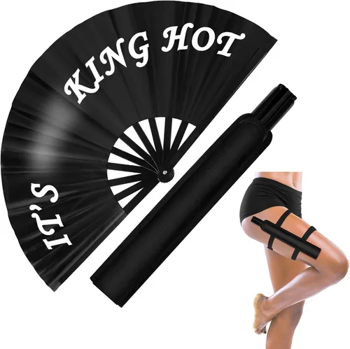 Vista 8 de Ventilador de mano plegable grande de 13 pulgadas con funda para hombres y mujeres, para Edm Music Rave Festival Line Dancing Party