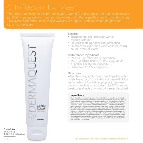 Vista 5 de DermaQuest C Infusion TX - Mascarilla facial antienvejecimiento con vitamina C, iluminadora y energizante, minimizadora de poros, para mujeres