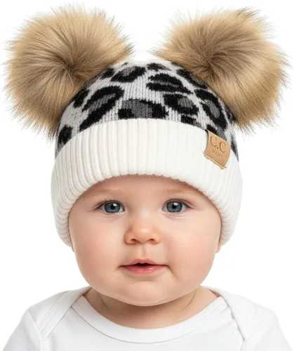 Vista 55 de Funky Junque Gorro de invierno con doble pompón para bebé de 0 a 12 meses, bonito gorro de punto acogedor para clima frío Patrón de tejido