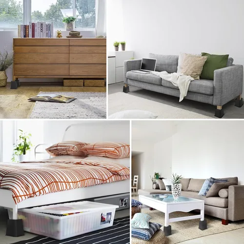 Vista 6 de Affogato Elevadores de cama, paquete de 4 elevadores de muebles resistentes de 6 pulgadas, extensores de patas de mesa, elevadores de cama