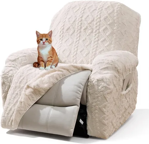 Vista 10 de vctops 6 Piezas Fundas de Sofá Reclinable Loveseat de Felpa con Jacquard Geométrico Suaves Peludas Esponjosas Protector de Muebles Antideslizante