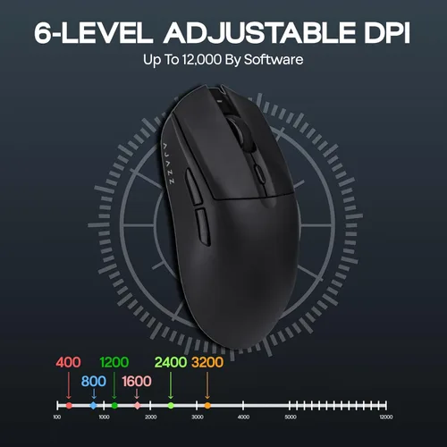 Vista 6 de MechLands AJAZZ AJ139 V2 MC Mouse para juegos con base de carga, ajustable 12,000 DPI, sensor PAW3311, 3 modos de mouse inalámbrico, batería de 500