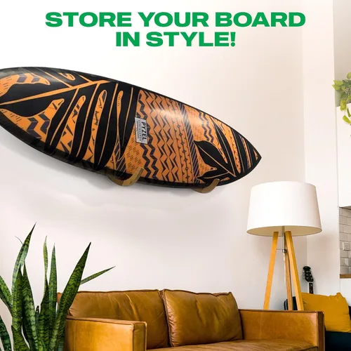 Vista 2 de COR Surf Estante de pared para tablas de surf para longboards y shortboards Hermoso soporte de pared de madera para interiores y exteriores