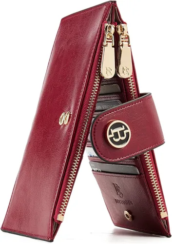 Vista 9 de BOSTANTEN - Carteras de cuero para mujer grandes con bloqueo RFID, billetera delgada de dos pliegues con bolsillo con cremallera, Grande, Minimalista