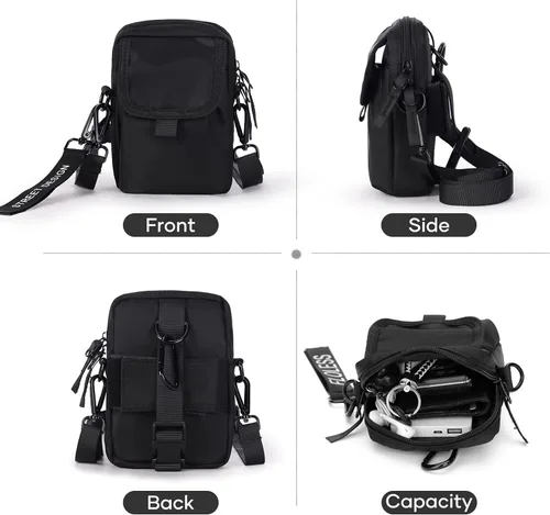 Vista 6 de Bolso cruzado para hombre bolso de hombro para teléfono para pasaporte pequeño bolso lateral para hombre negro