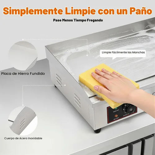 Vista 7 de Plancha eléctrica comercial de 30 pulgadas, 110 V, 3000 W, de acero inoxidable para encimera, parrilla eléctrica Teppanyaki con control