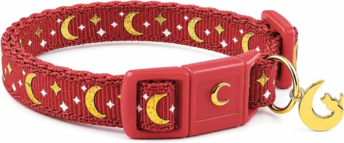 Vista 11 de waaag - Collar de seguridad para gato, con diseño de lunas y estrellas doradas, brilla en la oscuridad