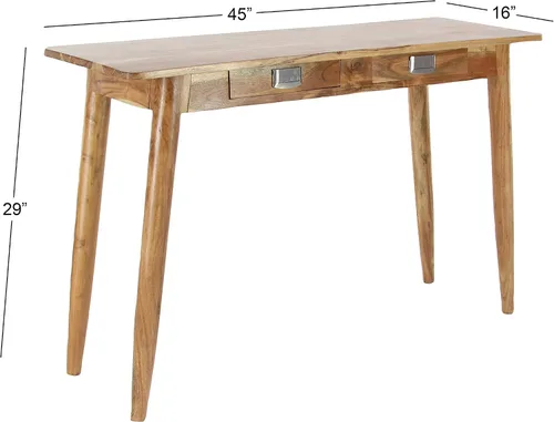 Vista 3 de Deco 79 Mesa consola rectangular de madera con asas plateadas, 45 x 16 x 29 pulgadas, marrón