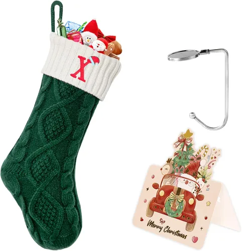 Vista 16 de Calcetines de Navidad con inicial A, 20 pulgadas, con iniciales bordadas para la familia, calcetín navideño tejido personalizado con monograma
