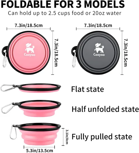 Vista 62 de COOYOO Cuenco plegable para perros, paquete de 2 cuencos plegables para agua para perros y gatos, plato portátil para alimentación de mascotas