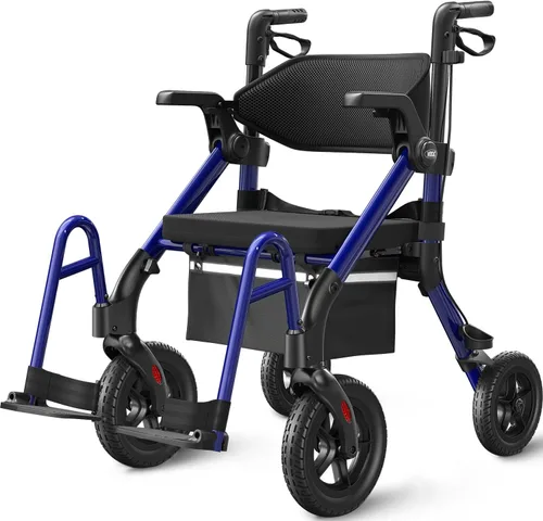 Vista 10 de VOCIC Andadores para personas mayores, Z55 Combo andador y silla de ruedas 2 en 1, reposapiés sin doblez, andador con ruedas grandes de 25.4 cm