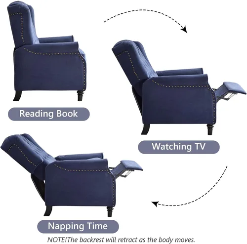 Vista 4 de CANMOV Silla Reclinable de Empuje hacia Atrás, Silla Decorativa, Sillón Reclinable de Mediados de Siglo con Respaldo Alto, Silla Reclinable de Tela