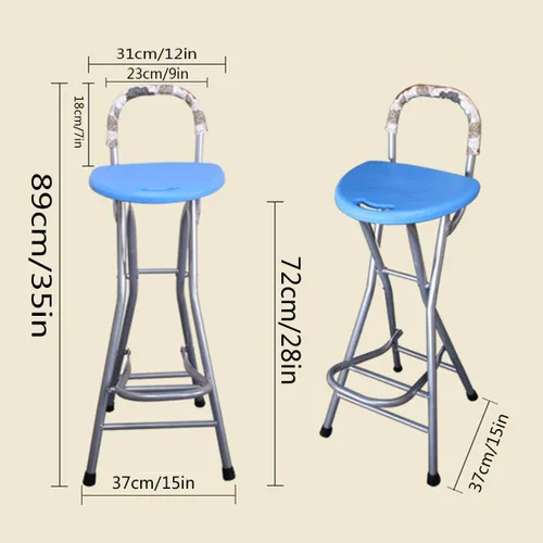 Vista 3 de Taburete de bar plegable de 28 pulgadas con respaldo, taburete plegable portátil Counter Height Foldable Stool,Tall Bar Stools for Outdoor Camping