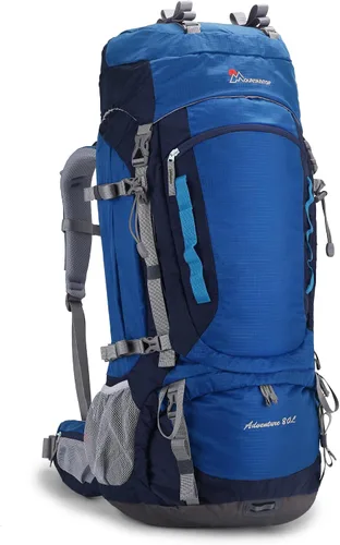 Vista 9 de MOUNTAINTOP Mochila de marco interno de 80L para hombre y mujer Mochila de senderismo con cubierta de lluvia Granate-80l