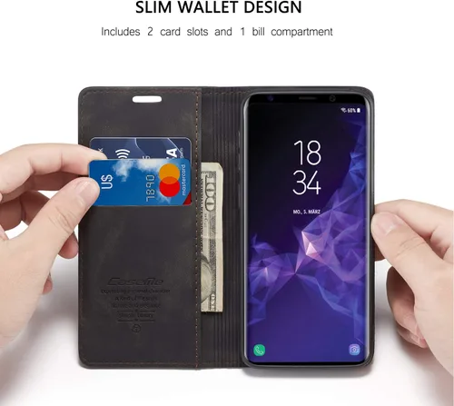 Vista 2 de Funda para Samsung Galaxy S9, Samsung Galaxy S9, funda tipo cartera, soporte magnético, funda protectora de piel retro con tapa para identificación