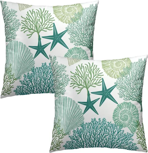 Vista 2 de Fundas de cojín decorativas con temática de verano náutica costera de 12 x 12 pulgadas, juego de 2 fundas de cojín de color aguamarina azul verdoso