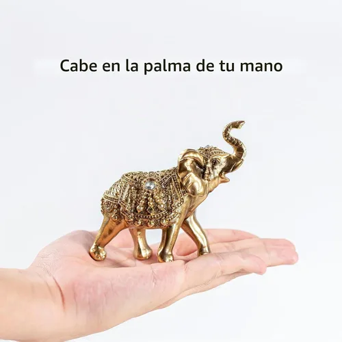 Vista 4 de 2 figuras de elefante dorado de 3.9 pulgadas, decoración de mesa de Feng Shui, regalo Golden glossy finish,stable base,inlaid crystal,compact