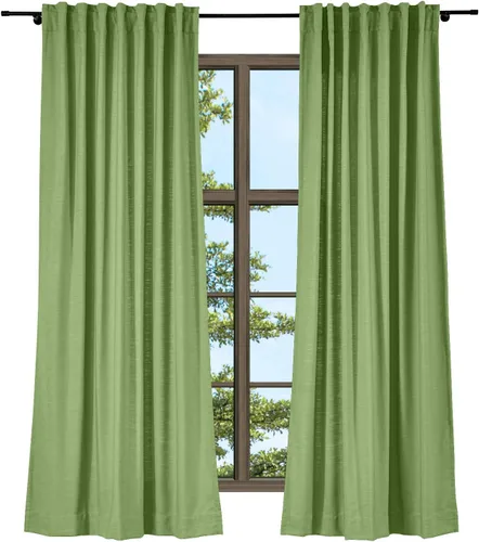 Vista 19 de TWOPAGES Cortina de lino beige sólido de algodón con pestaña trasera, elegante cortina natural para cocina (1 panel, 50 x 63 pulgadas)