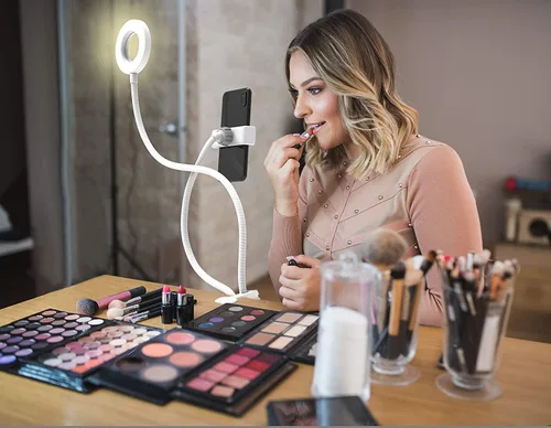 Vista 2 de Kit de vlogging de luz de transmisión en vivo con anillo de luz flexible de 360°, tres modos de luz, soporte para teléfono inteligente y control