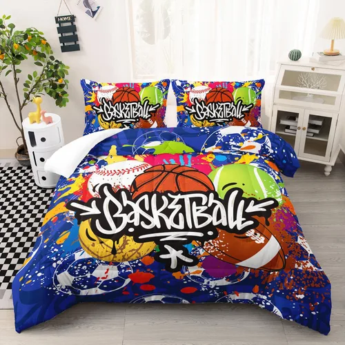 Vista 18 de AILONEN Juego de edredón de béisbol tamaño individual, juego de ropa de cama para niños, cama deportiva para niños en una bolsa, 1 juego de edredón