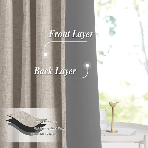Vista 5 de StangH Cortinas Opacas con Pliegues Pinzados para Dormitorio, Cortinas de Ventana con Textura de Lino Beige con Ganchos, Aislante de Energía Neutro