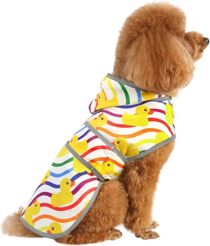 Vista 35 de Impermeable para perros pequeños y cachorros, chaqueta impermeable con capucha con tiras reflectantes, agujero para la correa y poncho de ajuste