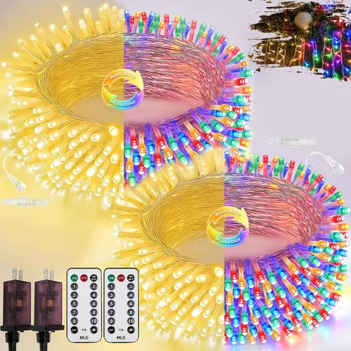 Vista 16 de Paquete de 1 cadena de luces conectables para interiores, 33 pies, 100 luces LED, 13 modos, luces de hadas parpadeantes, enchufables, impermeables