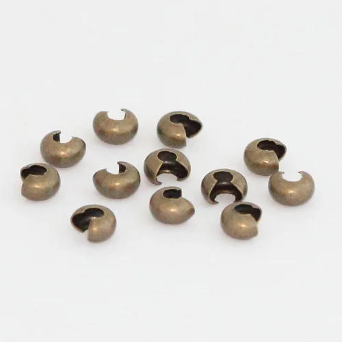Vista 4 de 100 piezas de cubiertas de nudo de abalorio de crimpado con extremos de 3 mm (0.12 pulgadas) pequeñas de latón de cobre chapado en bronce antiguo