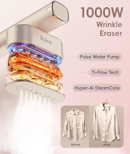 Vista 6 de Vaporizador de viaje para ropa, vaporizador portátil de doble voltaje de 100-240 V, vaporizador de mano de tamaño de viaje de 1000 W y plancha 2