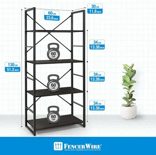 Vista 3 de Fencer Wire Estante de pie de 4 niveles, estantería de 24 pulgadas de ancho, organizador de almacenamiento de estantes, estantes industriales