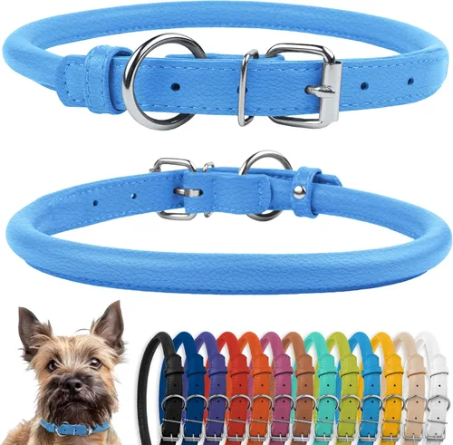 Vista 34 de CollarDirect - Collar de cuero enrollado para perro, collar redondo acolchado suave para cachorro, collar de cuero auténtico hecho a mano