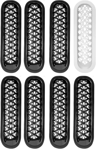 Vista 8 de Insertos de parrilla negros, cubierta de malla frontal compatible con Jeep JK Wrangler 2007-2018 y accesorios Unlimited Wrangler, malla