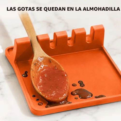 Vista 4 de Paquete de 2 cucharas de silicona naranja para estufa, soporte para cuchara para estufa Terracota quemada