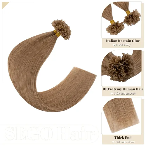 Vista 101 de SEGO Extensiones de cabello humano con micro cuentas, extensiones de cabello humano con micro bucle, lacio, natural, fusión fría, 1.76 oz/paquete