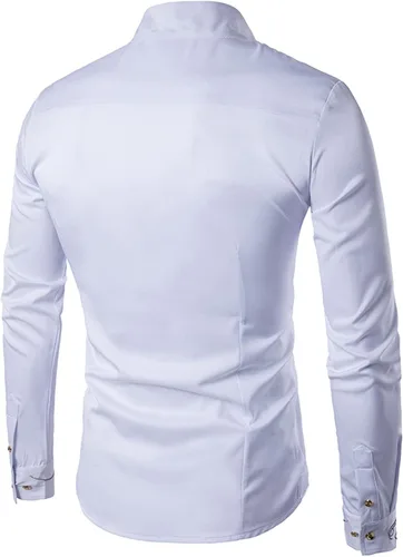 Vista 2 de Camisas de vestir para hombre, estilo casual, con botones, de manga larga, para playa, ajustadas, para fiestas, formales, camisas de vestir y trabajo