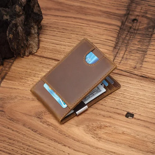 Vista 5 de Monedero minimalista de metal delgado con clip de dinero para marido novio papá hijo, personalizado grabado RFID bloqueo de fibra de carbono