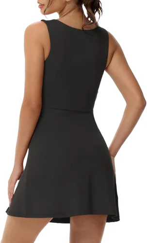 Vista 2 de Wenlia Vestido de tenis para mujer con pantalones cortos integrados, vestidos atléticos para mujer, vestido pantalón de entrenamiento activo