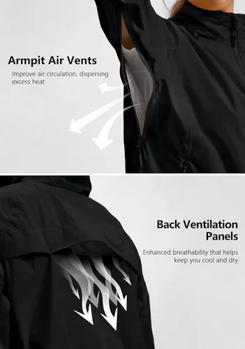 Vista 4 de Bikewa Chaqueta impermeable para mujer, rompevientos, ligera, resistente al viento, reflectante, plegable, con capucha