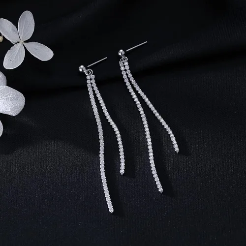 Vista 5 de SLUYNZ Sterling Silver Crystal Rhinestone Linear Drop Earrings for Women Teens CZ Long Dangle Earrings Tassel Chain Studs 4.5 cm7.5 cm