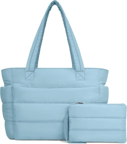 Vista 26 de TOPDesign Bolsa Tote Acolchada para Mujer, Bolso de Mano Ligero Inflado con Compartimentos, Bolsa de Hombro Acolchada para Trabajo, Viajes, Gimnasio