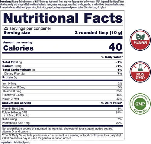 Vista 2 de KAL Copos de levadura nutricional importados, copos finos sin fortificar y sin azúcar, fuente 100% natural de aminoácidos y vitaminas B, gran sabor