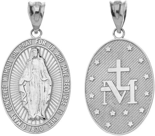 Vista 2 de Collar con colgante de oro de 10 quilates con medalla milagrosa de la Virgen María