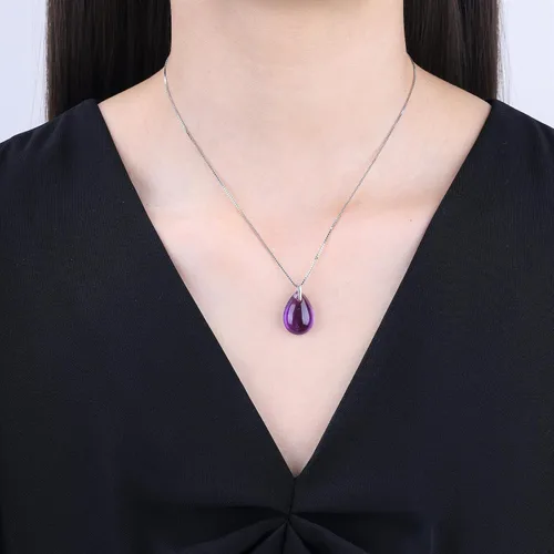 Vista 2 de COAI Collar de cristal curativo con lágrima plateada para mujer
